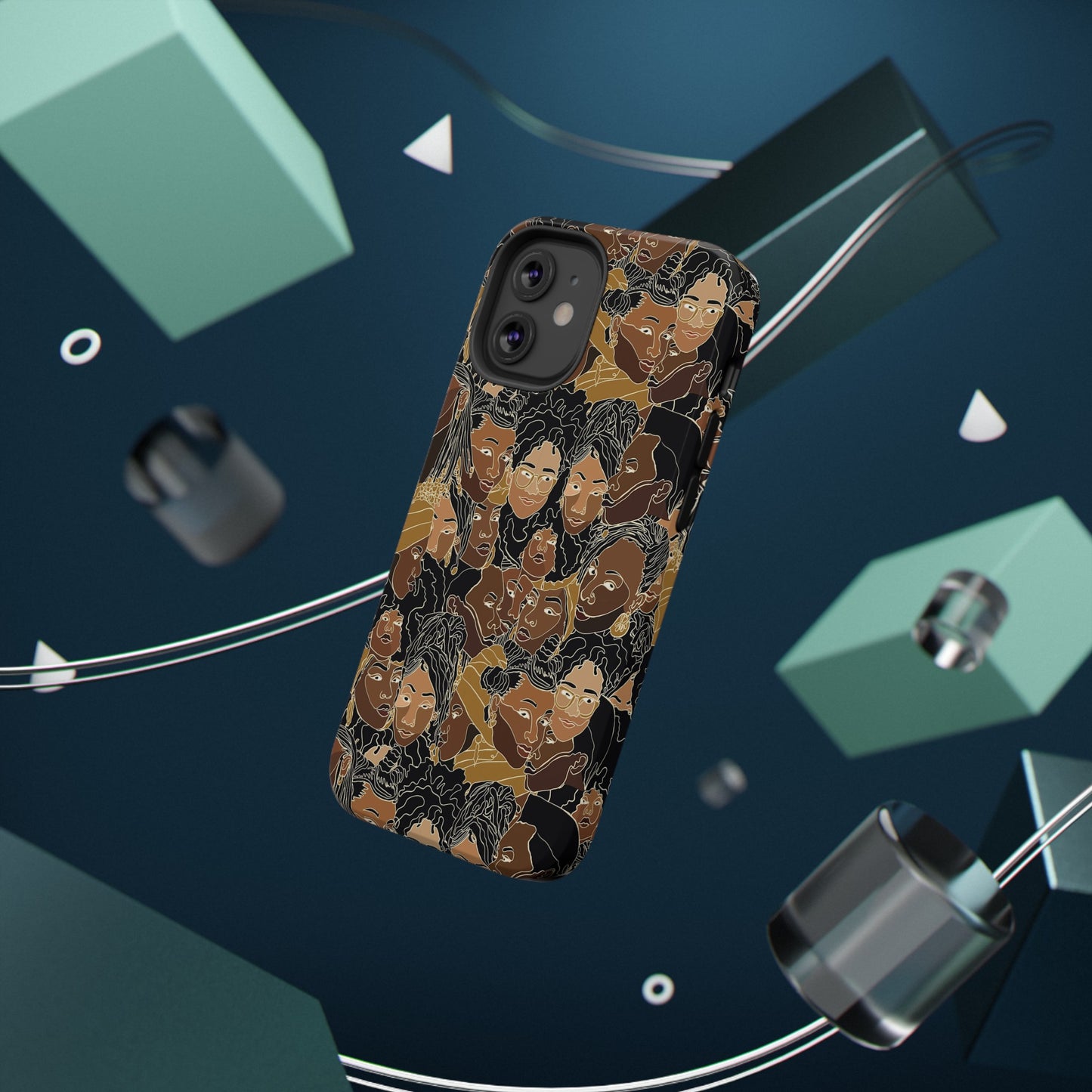 Black Women Line Art Colored Impact-Resistant Phone Case - Pounded Yam Productions
