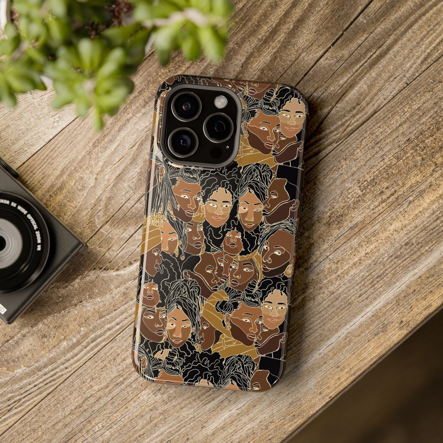 Black Women Line Art Colored Impact-Resistant Phone Case - Pounded Yam Productions