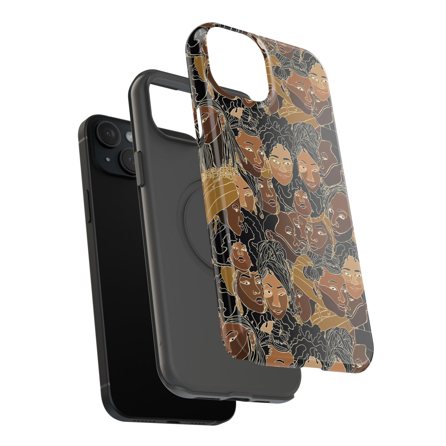 Black Women Line Art Colored Impact-Resistant Phone Case - Pounded Yam Productions