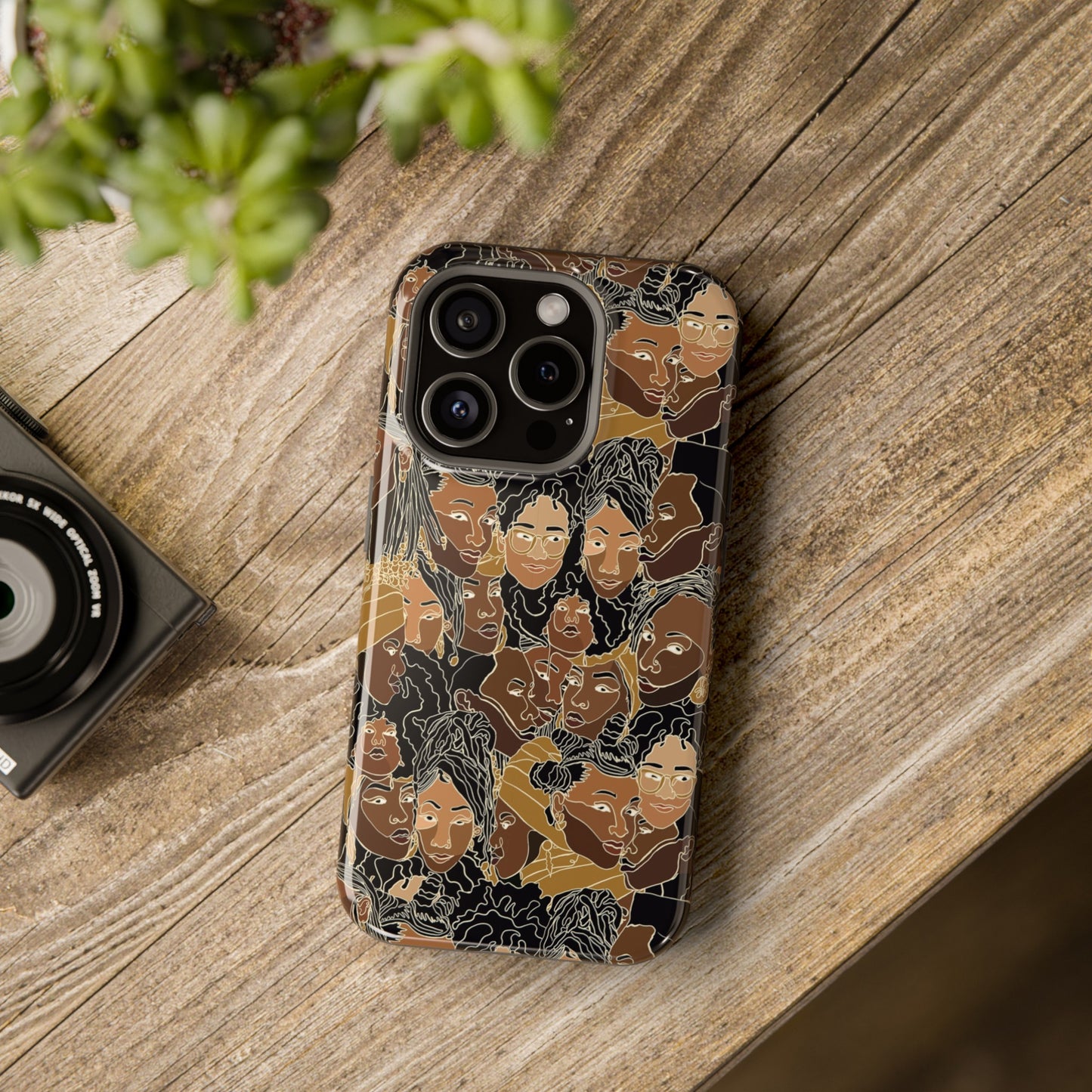 Black Women Line Art Colored Impact-Resistant Phone Case - Pounded Yam Productions