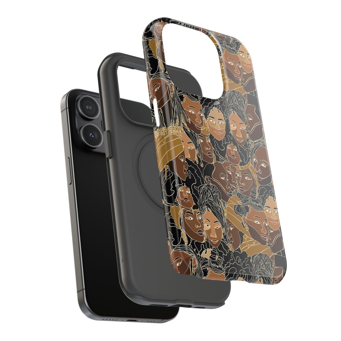 Black Women Line Art Colored Impact-Resistant Phone Case - Pounded Yam Productions