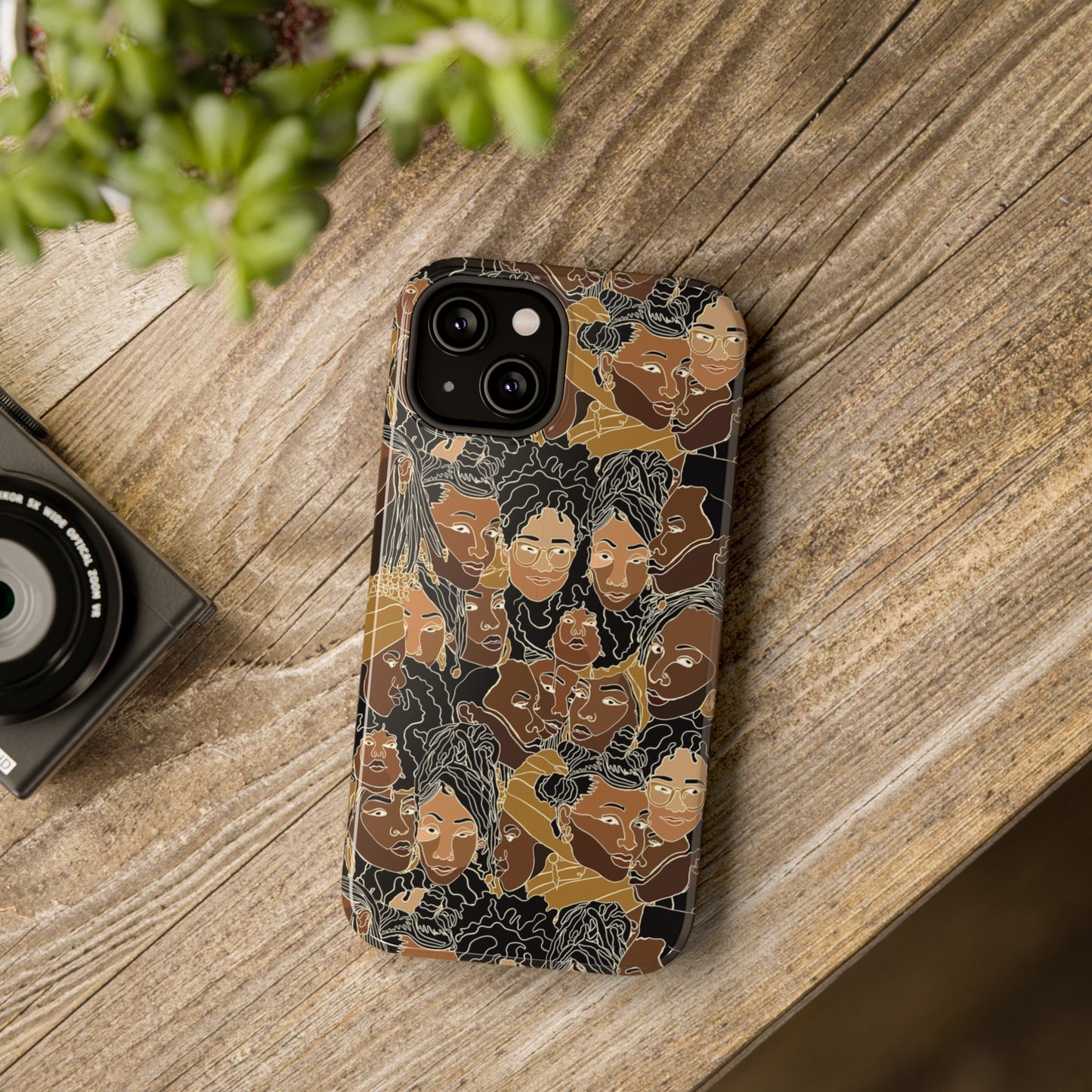 Black Women Line Art Colored Impact-Resistant Phone Case - Pounded Yam Productions