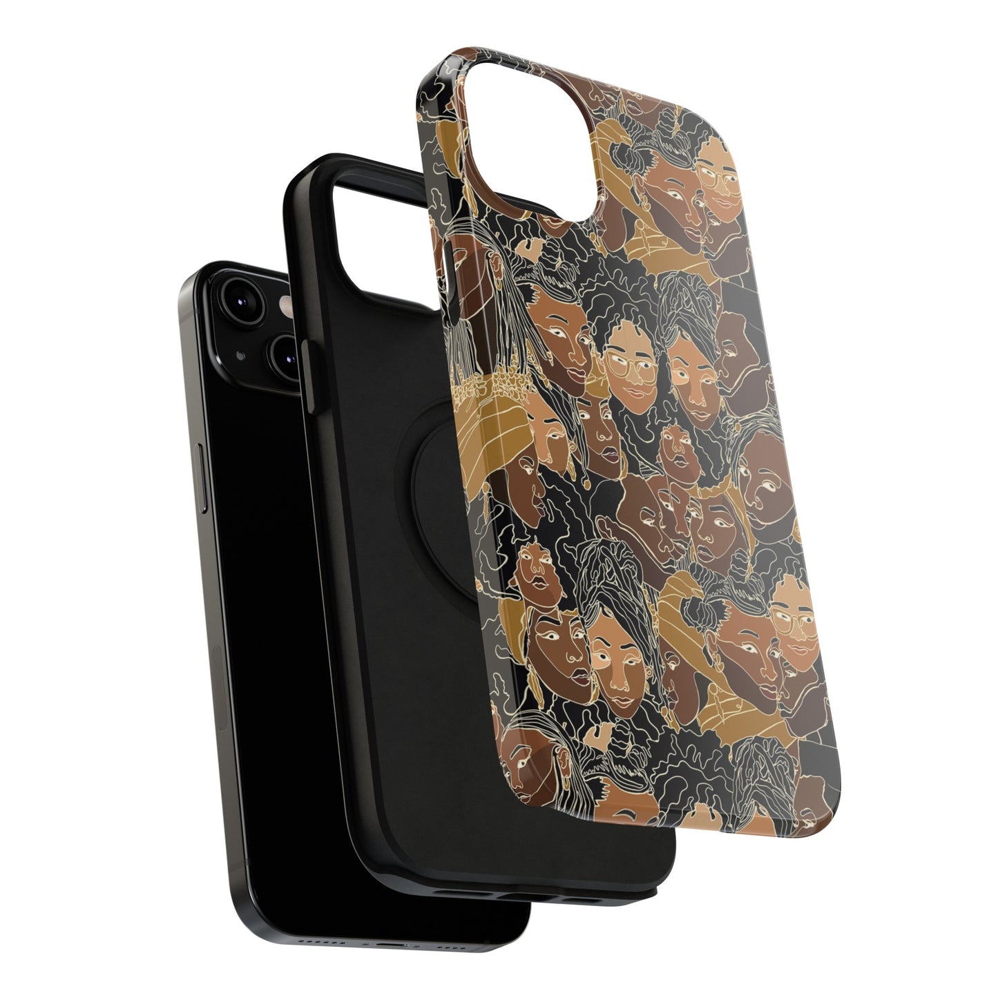 Black Women Line Art Colored Impact-Resistant Phone Case - Pounded Yam Productions