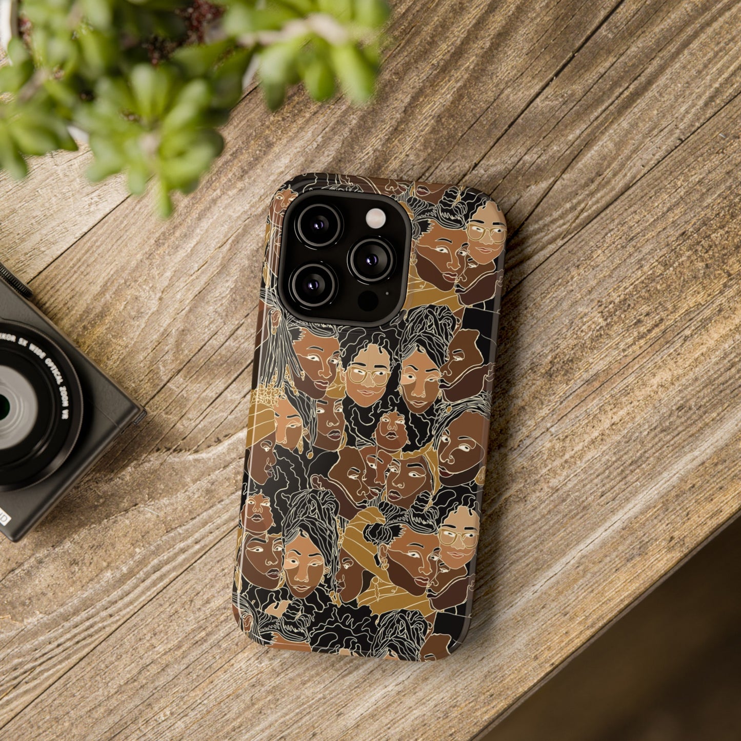 Black Women Line Art Colored Impact-Resistant Phone Case - Pounded Yam Productions