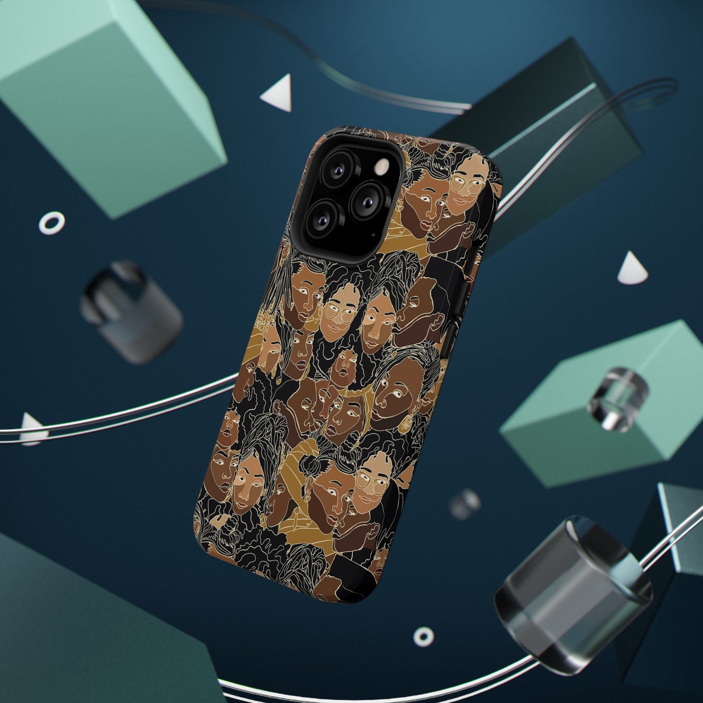 Black Women Line Art Colored Impact-Resistant Phone Case - Pounded Yam Productions