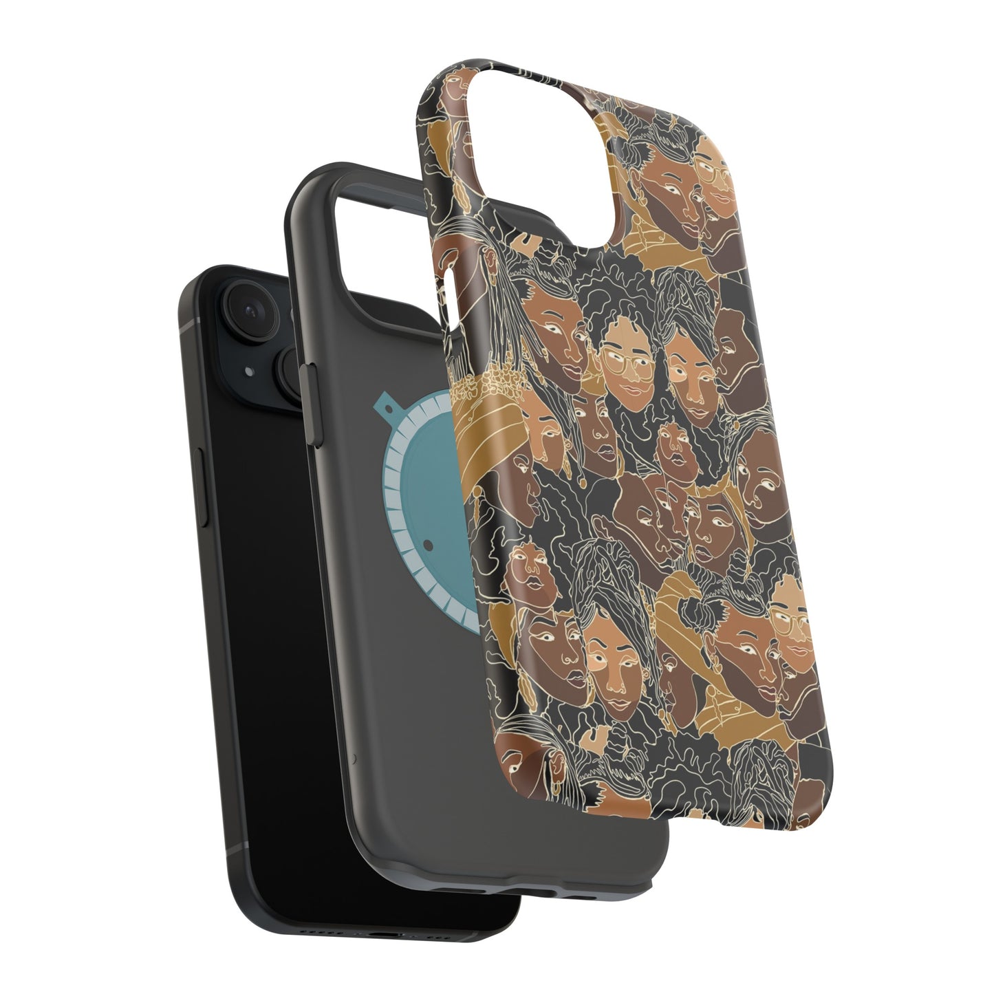 Black Women Line Art Colored Impact-Resistant Phone Case - Pounded Yam Productions