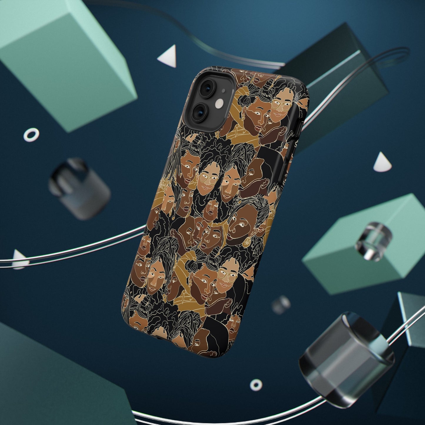Black Women Line Art Colored Impact-Resistant Phone Case - Pounded Yam Productions