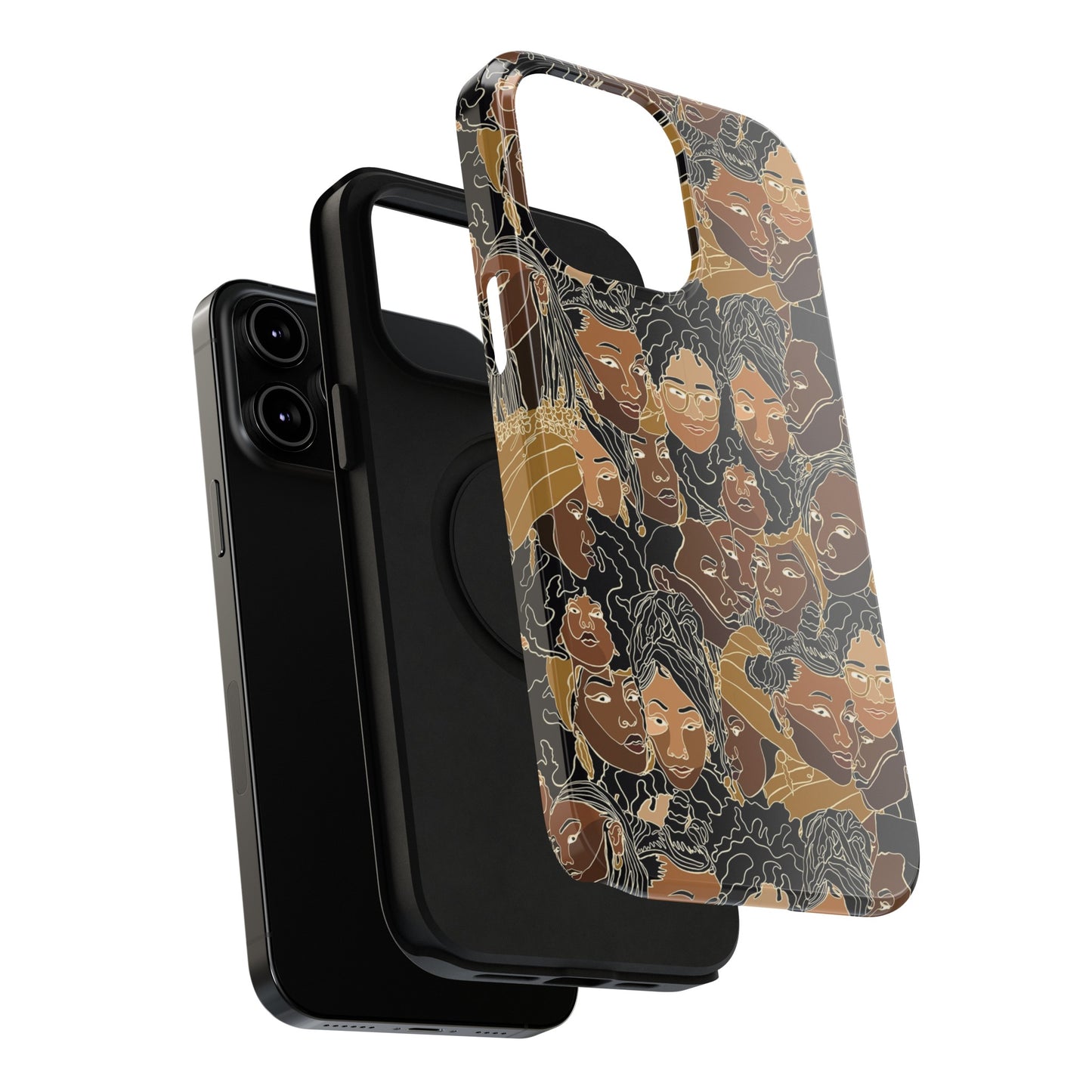 Black Women Line Art Colored Impact-Resistant Phone Case - Pounded Yam Productions