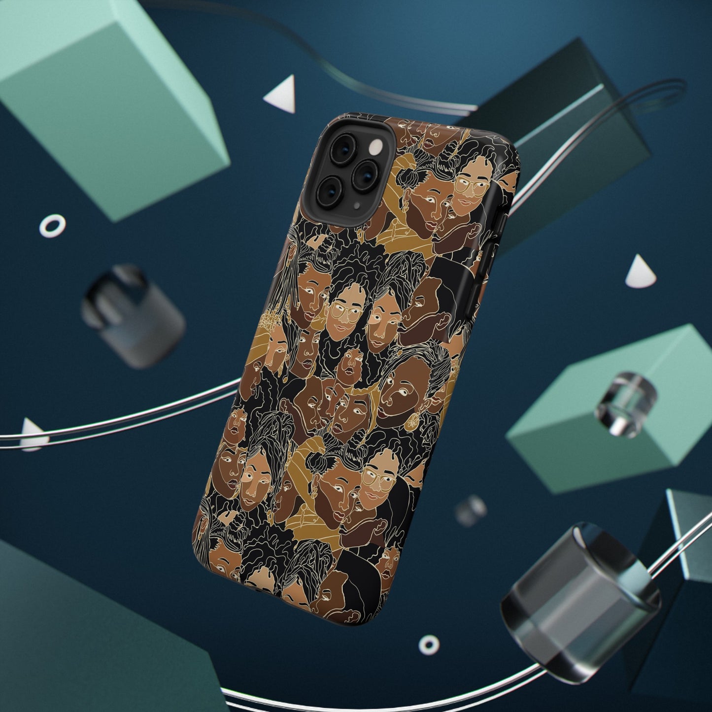 Black Women Line Art Colored Impact-Resistant Phone Case - Pounded Yam Productions
