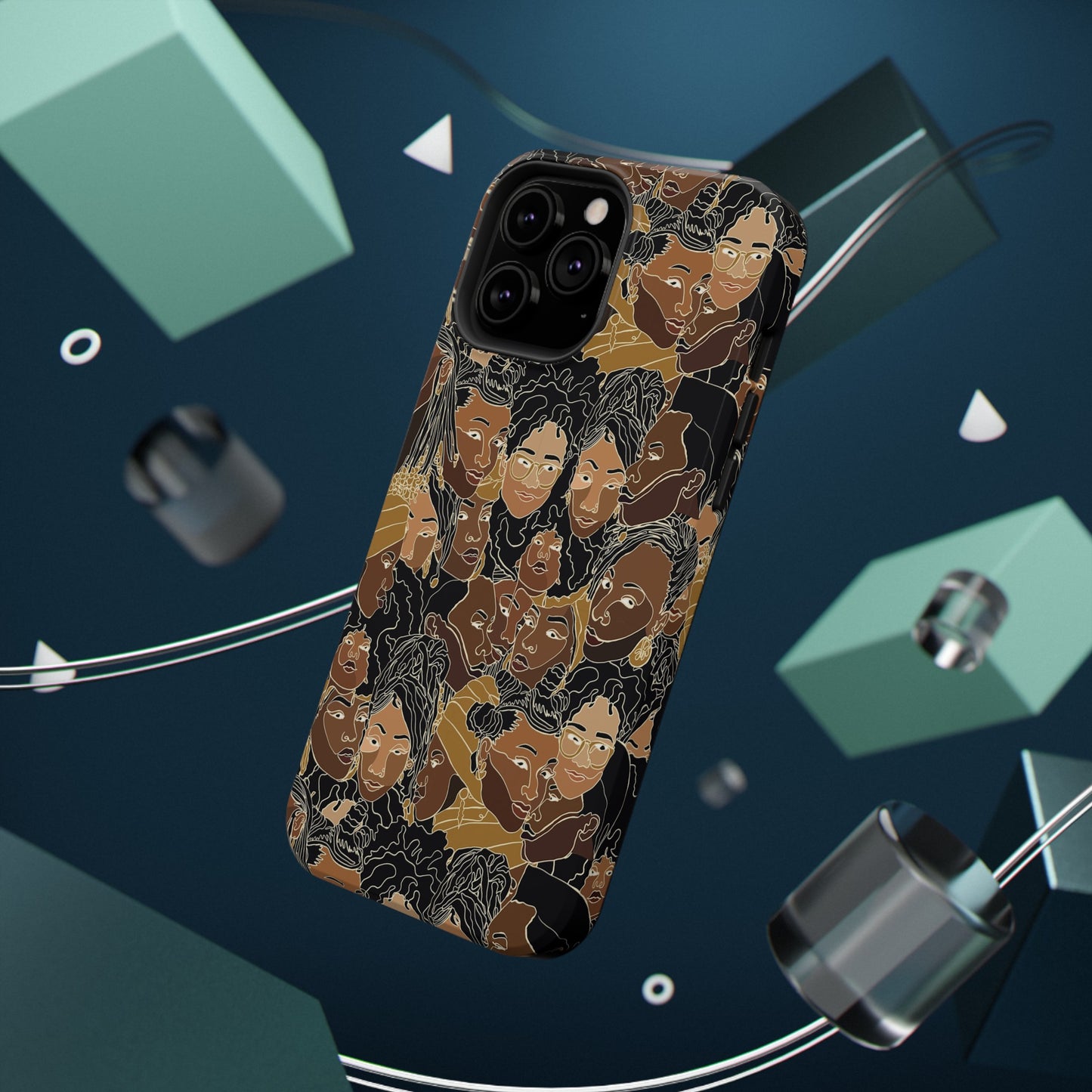 Black Women Line Art Colored Impact-Resistant Phone Case - Pounded Yam Productions