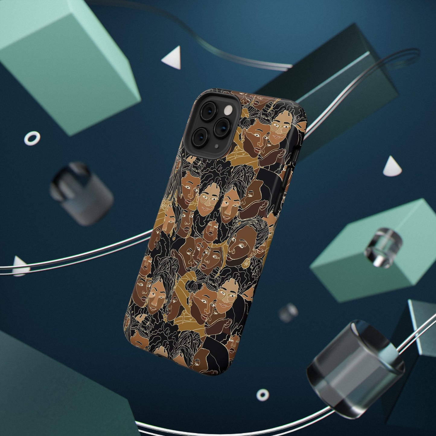 Black Women Line Art Colored Impact-Resistant Phone Case - Pounded Yam Productions