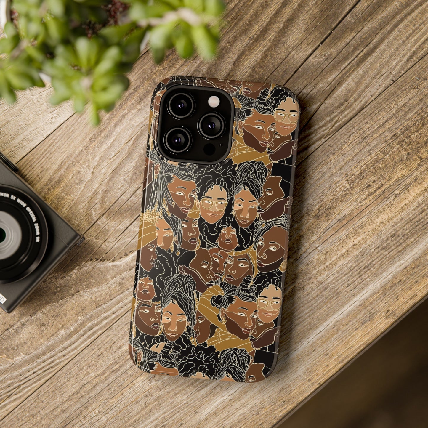 Black Women Line Art Colored Impact-Resistant Phone Case - Pounded Yam Productions