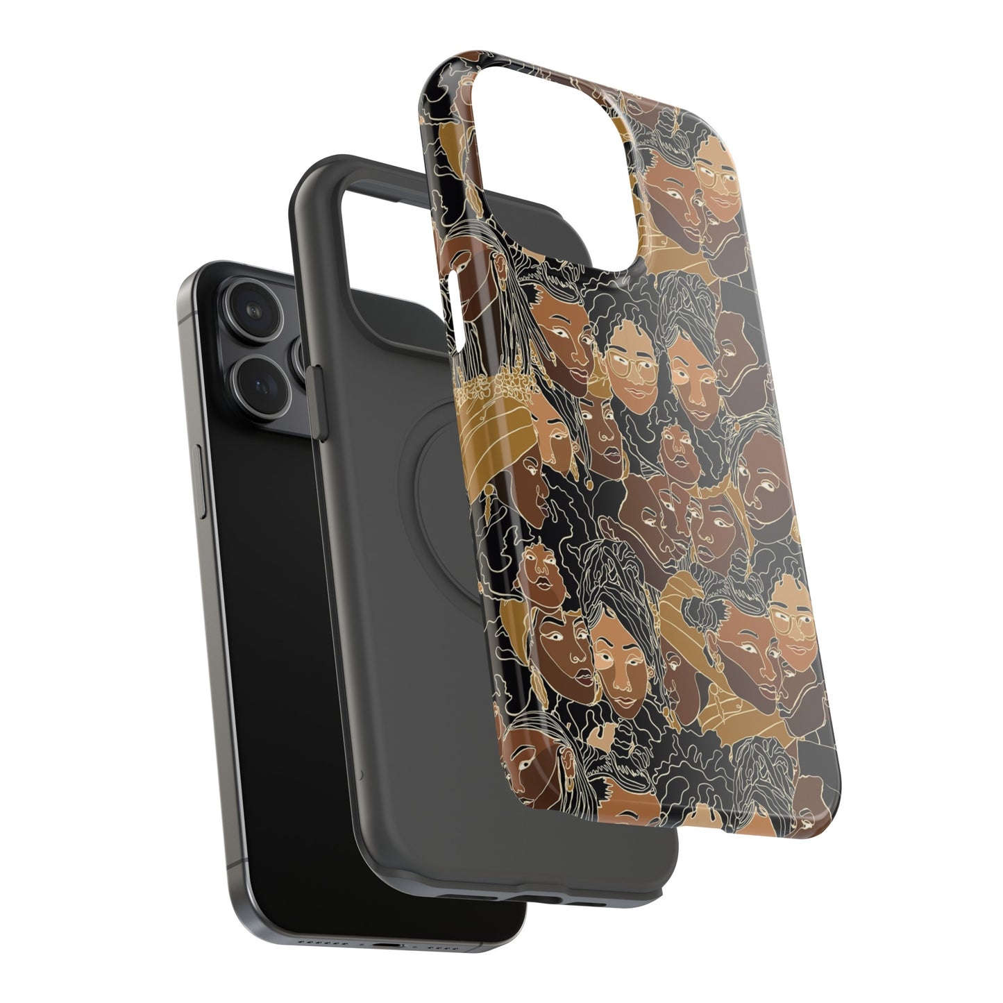 Black Women Line Art Colored Impact-Resistant Phone Case - Pounded Yam Productions