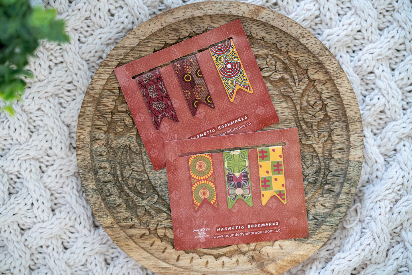 Mini Ankara African Print Magnetic Bookmark Tab - Set 1 (Cowries, Discs, Bloom) - Pounded Yam Productions