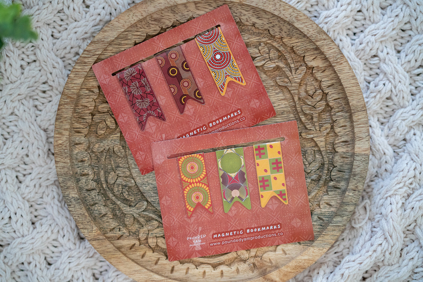 Mini Ankara African Print Magnetic Bookmark Tab - Set 2 (Red Blossom, BP, Red and Yellow) - Pounded Yam Productions