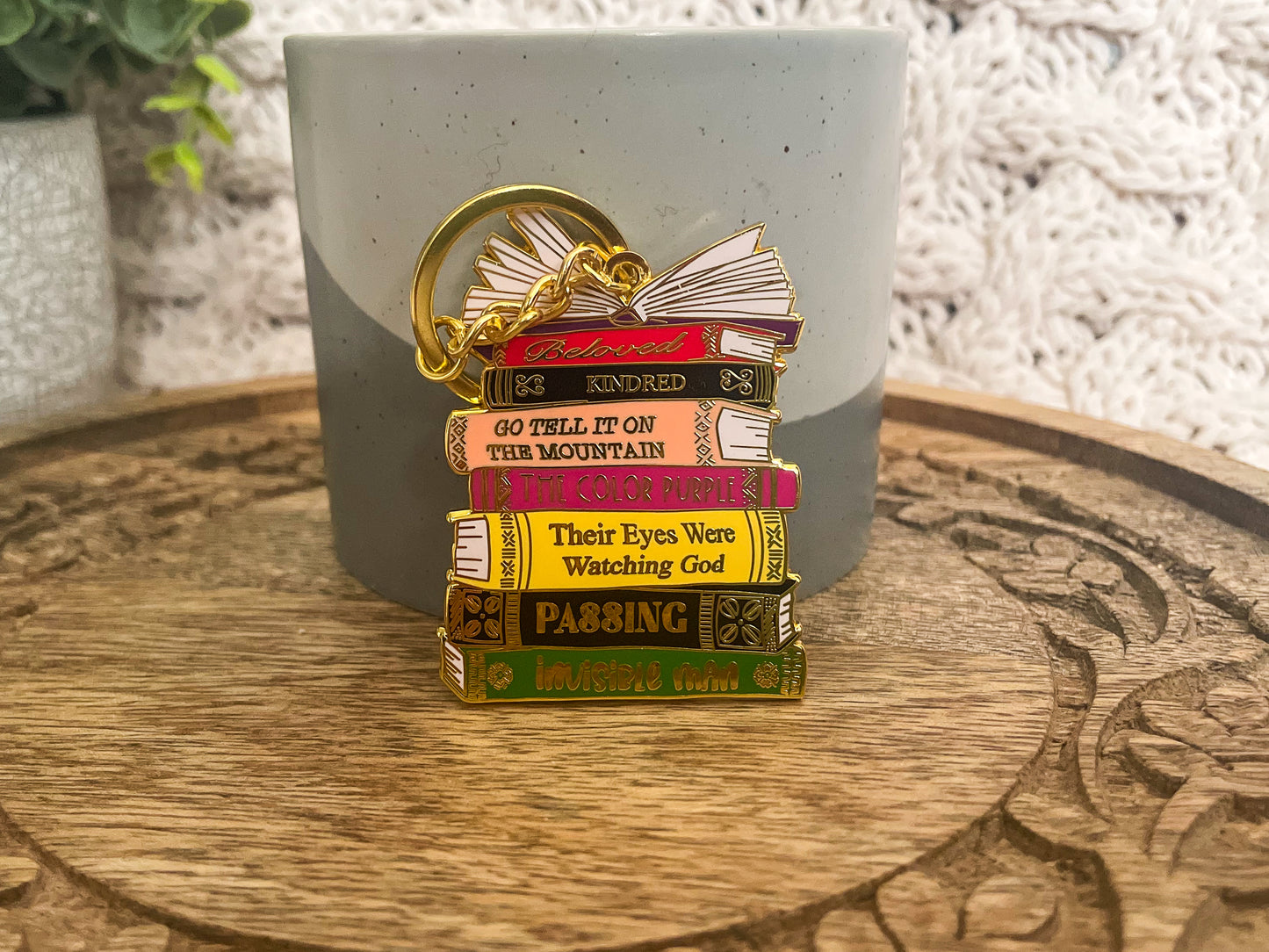 Black Literary Classics Book Stack Keychain - Pounded Yam Productions