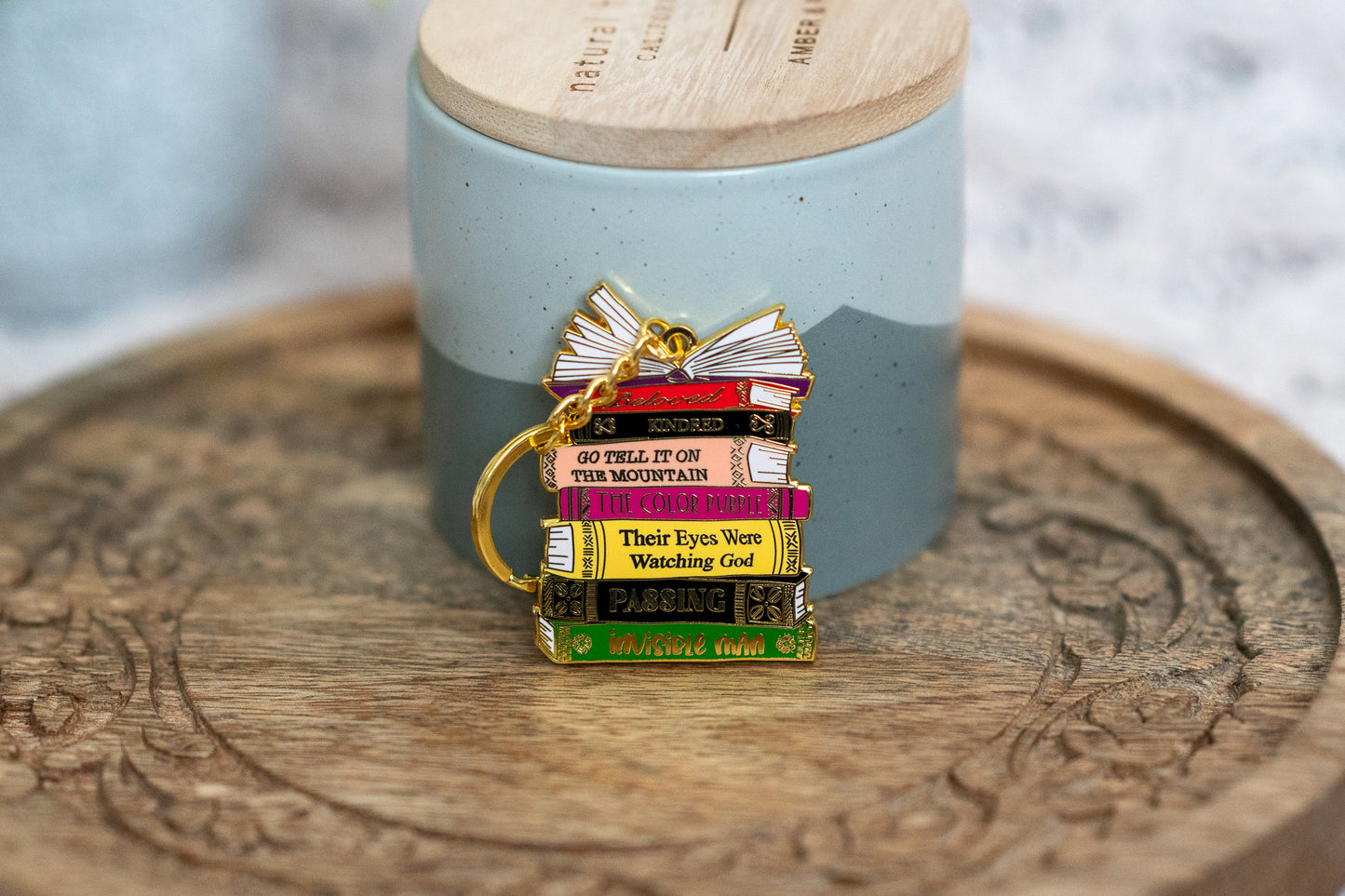 Black Literary Classics Book Stack Keychain - Pounded Yam Productions