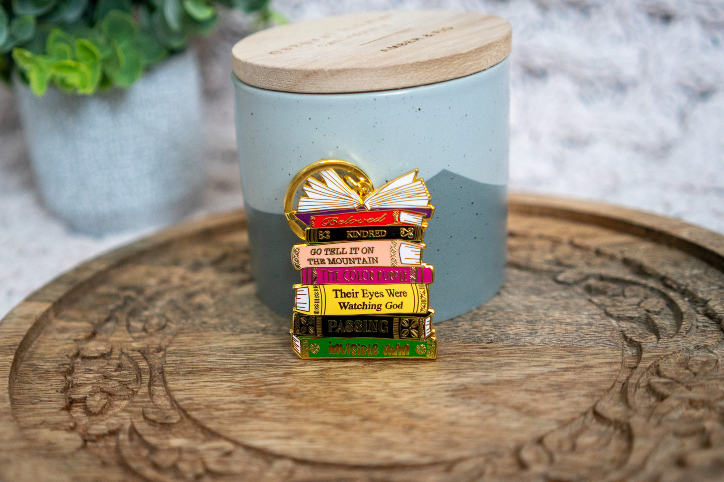 Black Literary Classics Book Stack Keychain - Pounded Yam Productions