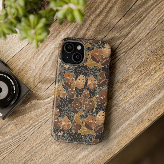 Black Women Line Art Colored Impact-Resistant Phone Case - Pounded Yam Productions