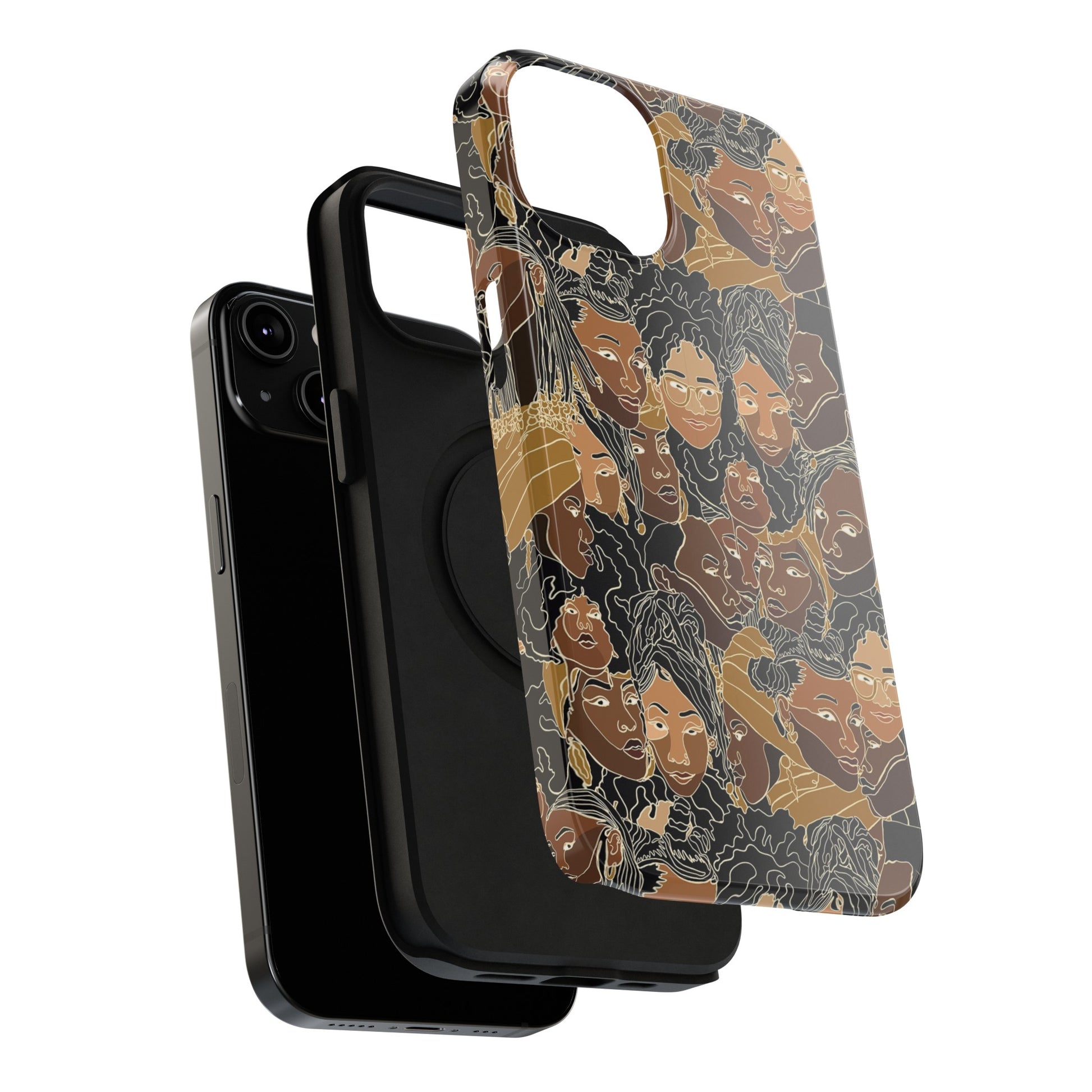 Black Women Line Art Colored Impact-Resistant Phone Case - Pounded Yam Productions