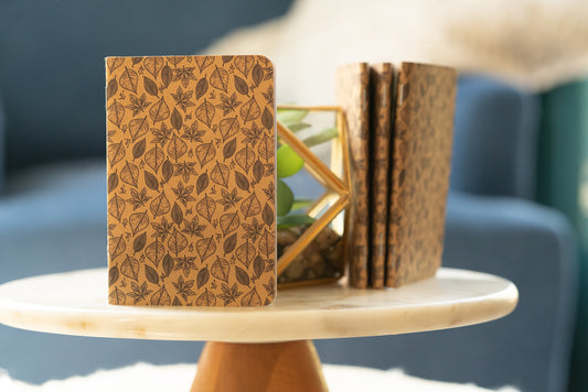 African Print Kraft Pocket Notebook - Leaves - Pounded Yam Productions