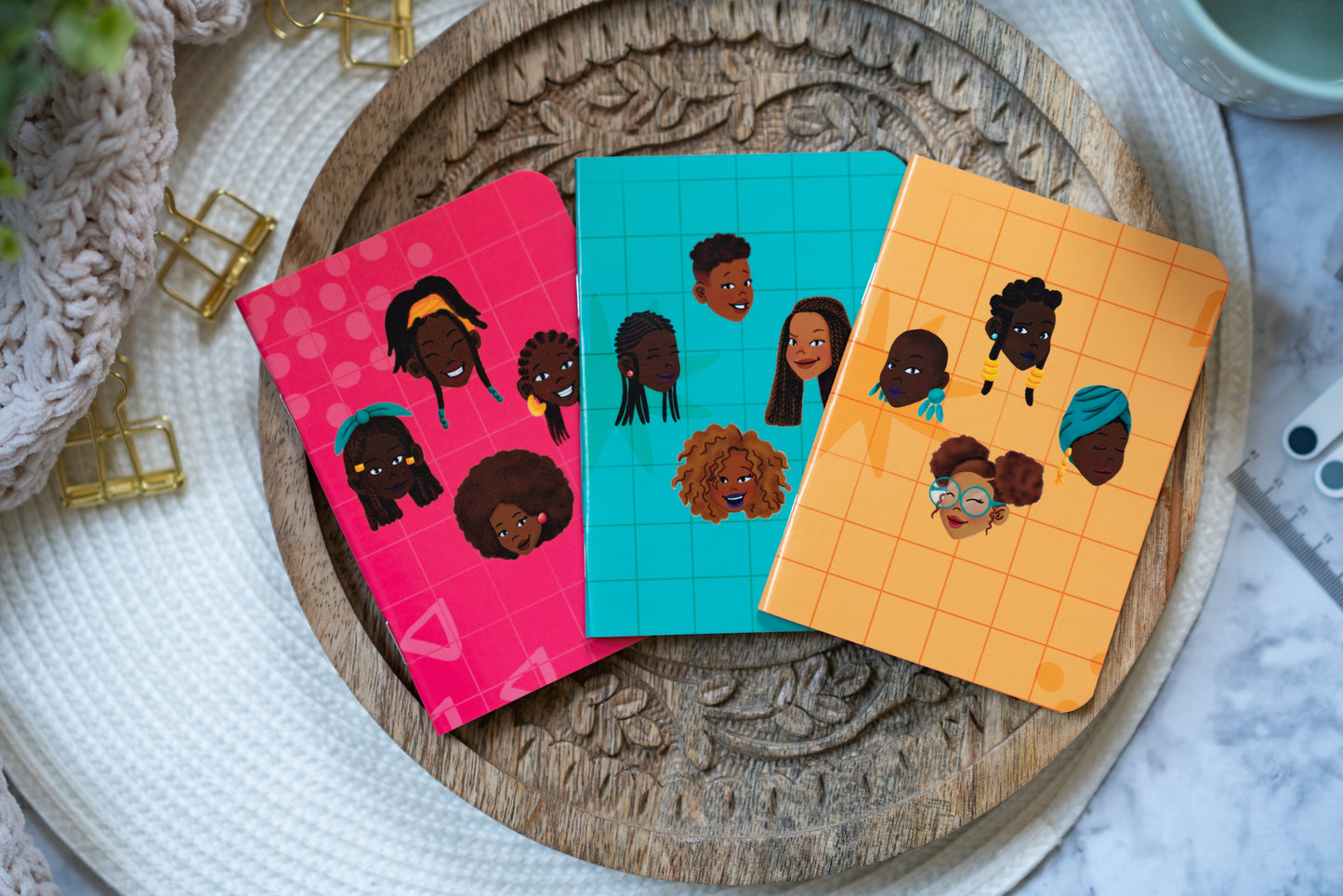 Black Girl Black Hair Pocket Notebook (B7 Lined) - Yellow - Pounded Yam Productions