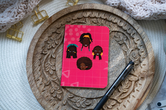Black Girl Black Hair Pocket Notebook (B7 Lined) - Pink - Pounded Yam Productions