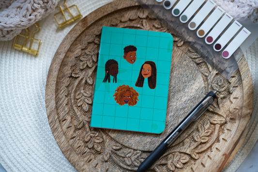 Black Girl Black Hair Pocket Notebook (B7 Lined) - Blue - Pounded Yam Productions