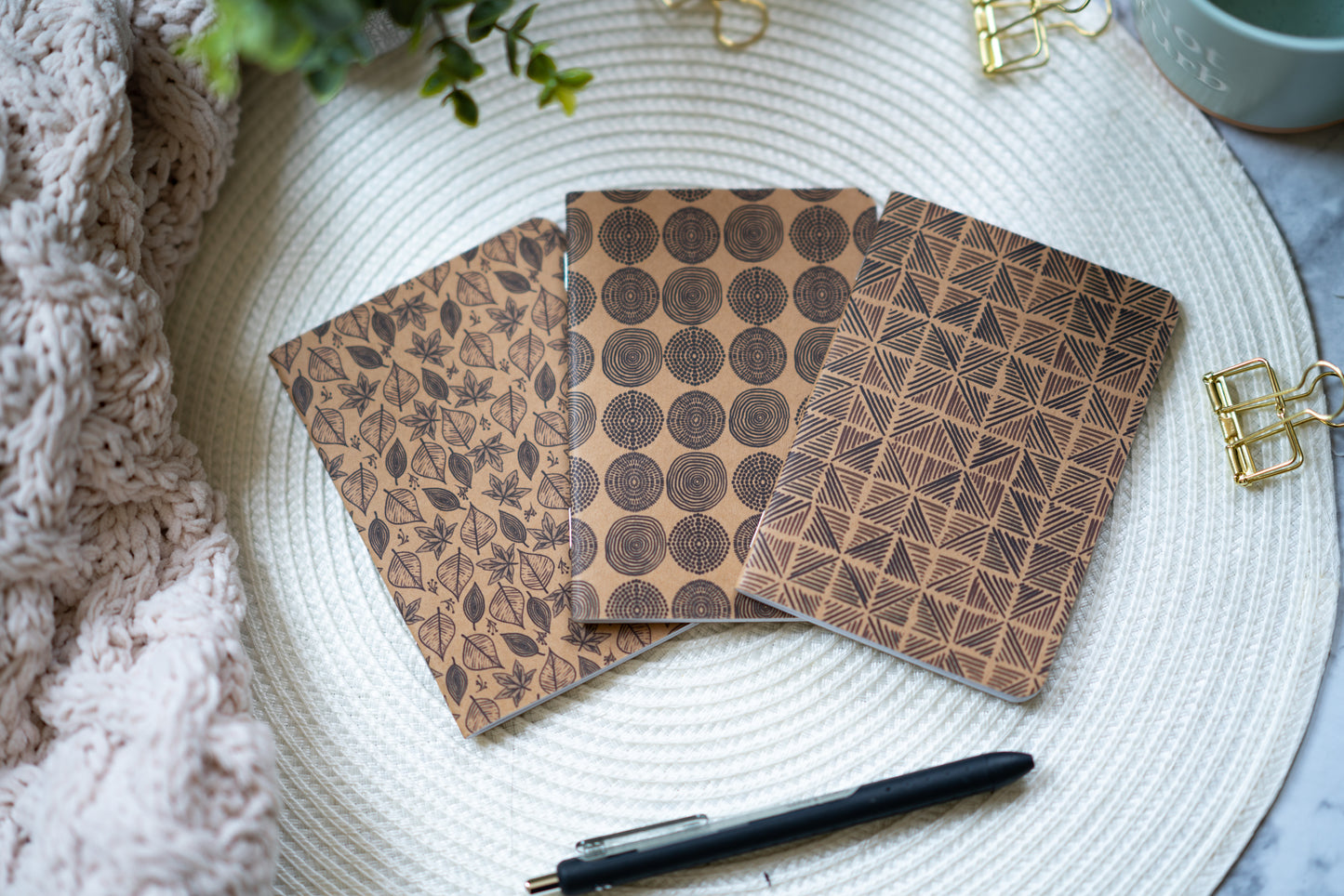 African Print Kraft Pocket Notebook - Triangles - Pounded Yam Productions