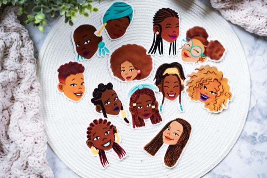 Black Girl Black Hair Die Cut Stickers - Pounded Yam Productions