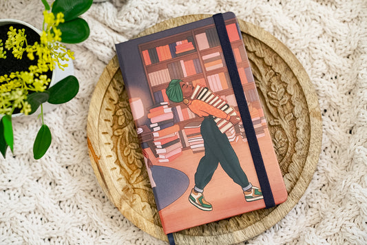 Black Girl Book Stack Leatherette Hardcover Bullet Journal - Pounded Yam Productions