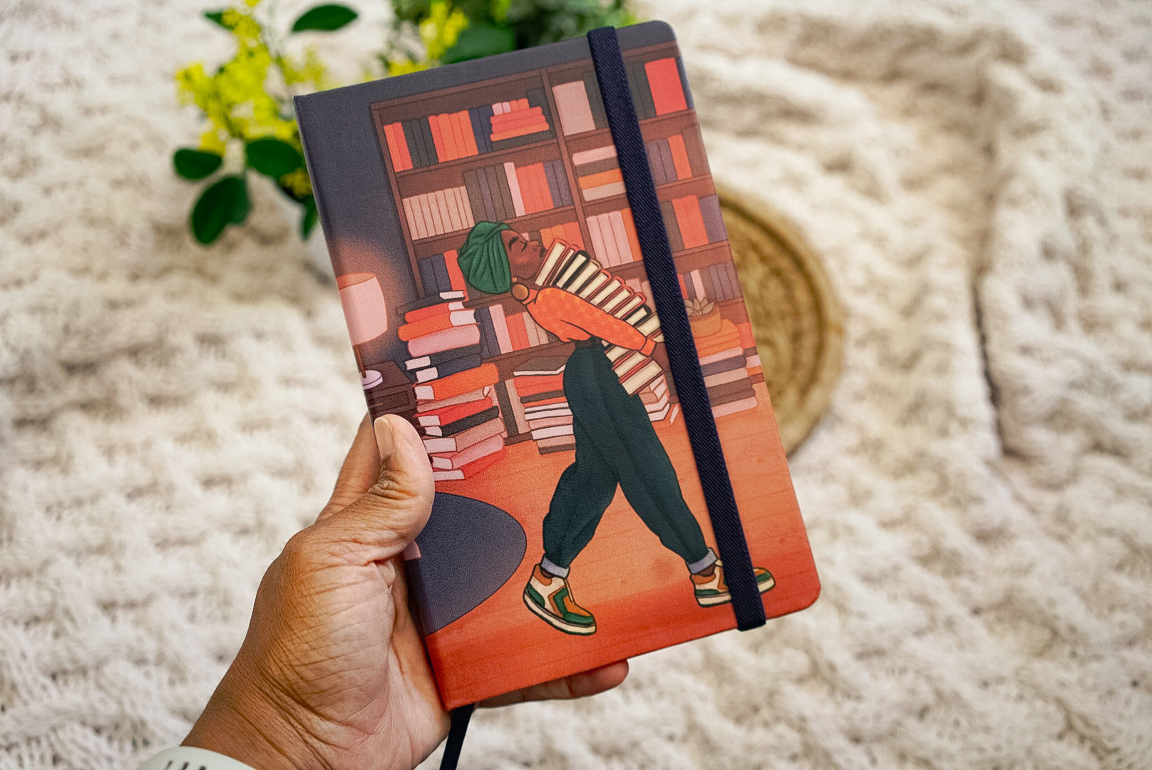 Black Girl Book Stack Leatherette Hardcover Bullet Journal - Pounded Yam Productions