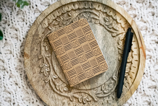 African Mud Cloth Print Kraft Pocket Notebook - Eyes - Pounded Yam Productions