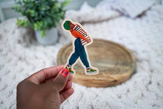 Black Girl Book Stacks Die Cut Sticker - Pounded Yam Productions