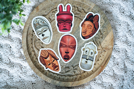 African Masks Die Cut Stickers - Pounded Yam Productions