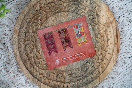 Mini Ankara African Print Magnetic Bookmark Tab - Set 2 (Red Blossom, BP, Red and Yellow) - Pounded Yam Productions