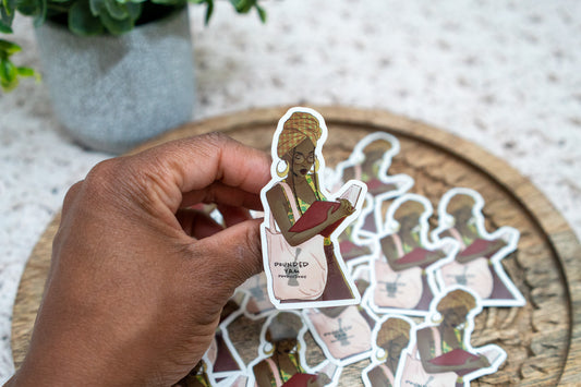 Black Girl Reading Waterproof Die Cut Sticker - Pounded Yam Productions
