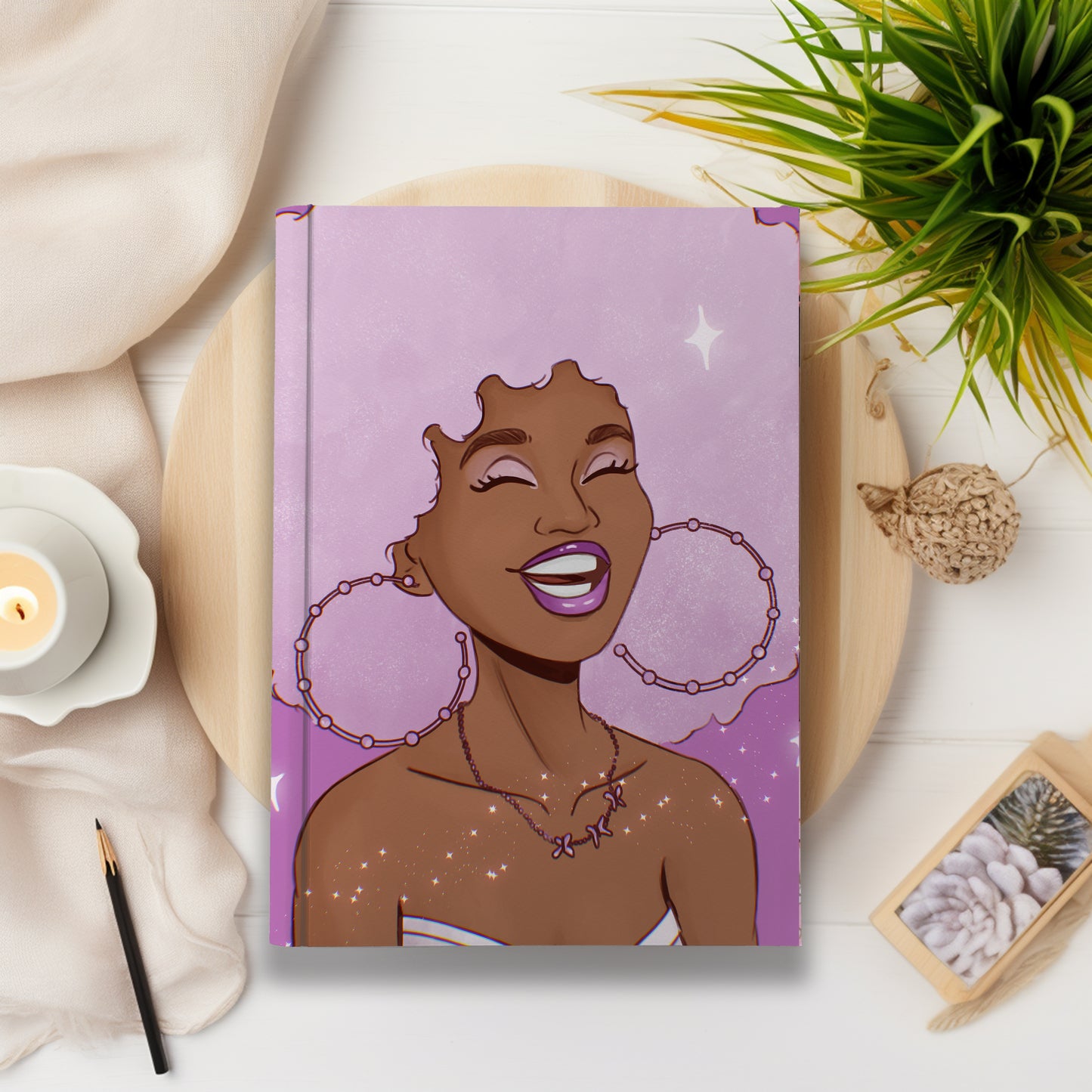 Purple Sparkle Black Girl Journal (A5 Lined) - Pounded Yam Productions