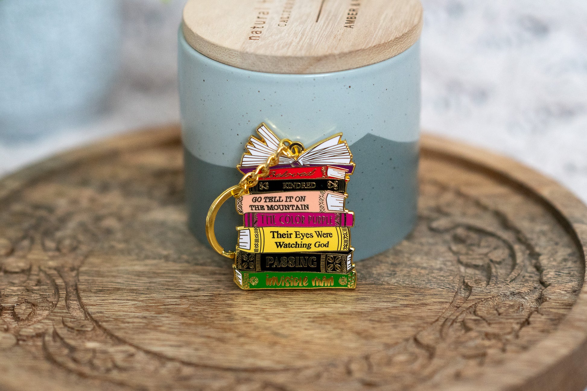 Black Literary Classics Book Stack Keychain - Pounded Yam Productions