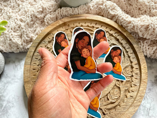 Black Mom and Son Sticker - Pounded Yam Productions